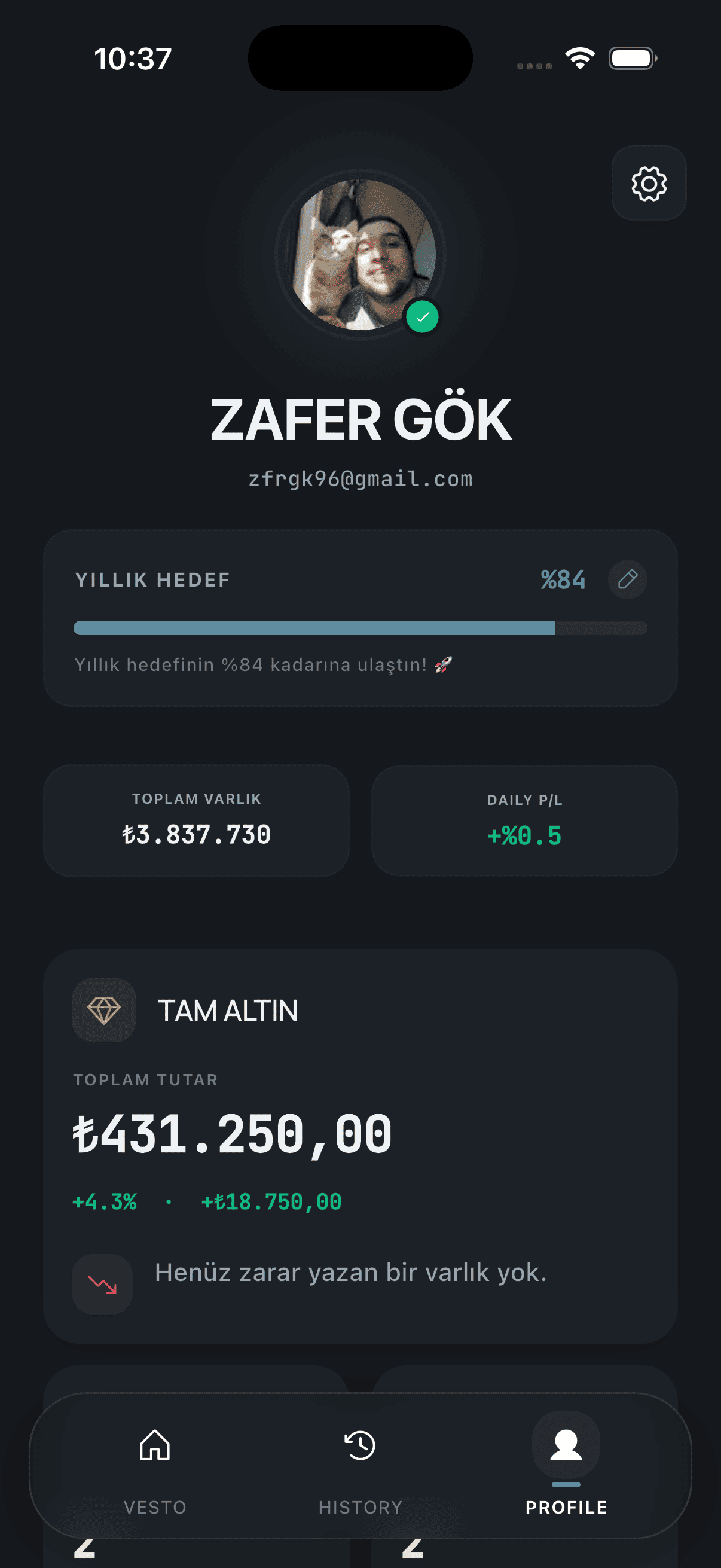 Profile screen
